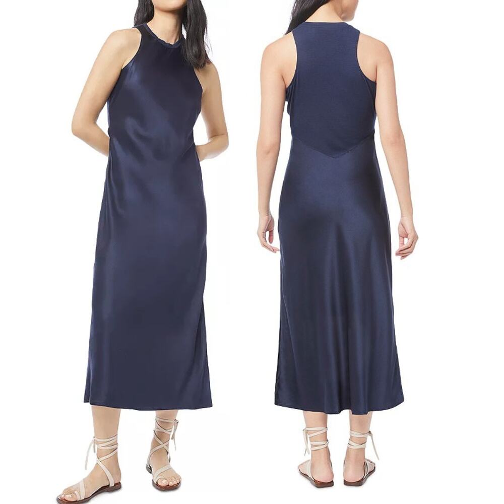 FRAME Bias Midi Dress Cut Silk Satin Formal Minimalist Party Preppy Office S